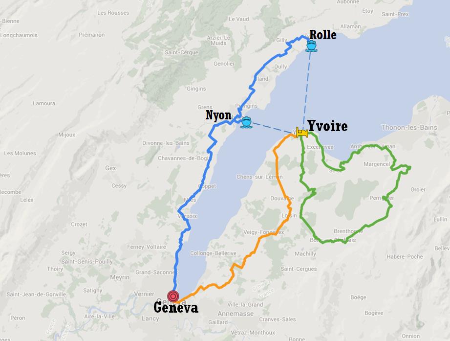 Map of the bike tour itinerary - A Short Escape from Geneva