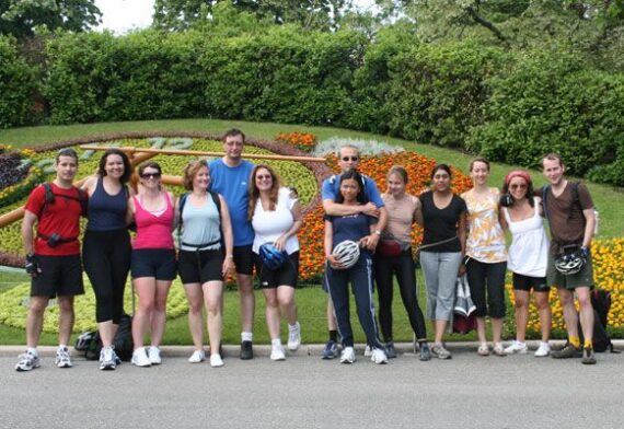 group photo in front of Flower Clock
