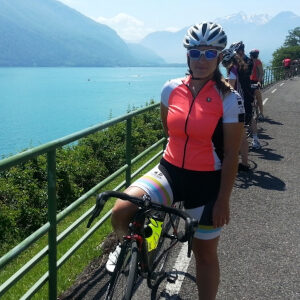 Taking a break by Lake Bourget during the Famous Climbs cycle tour