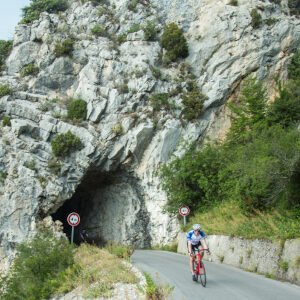 Cyclist en route to Alpe d'Huez from the Mont Ventoux
